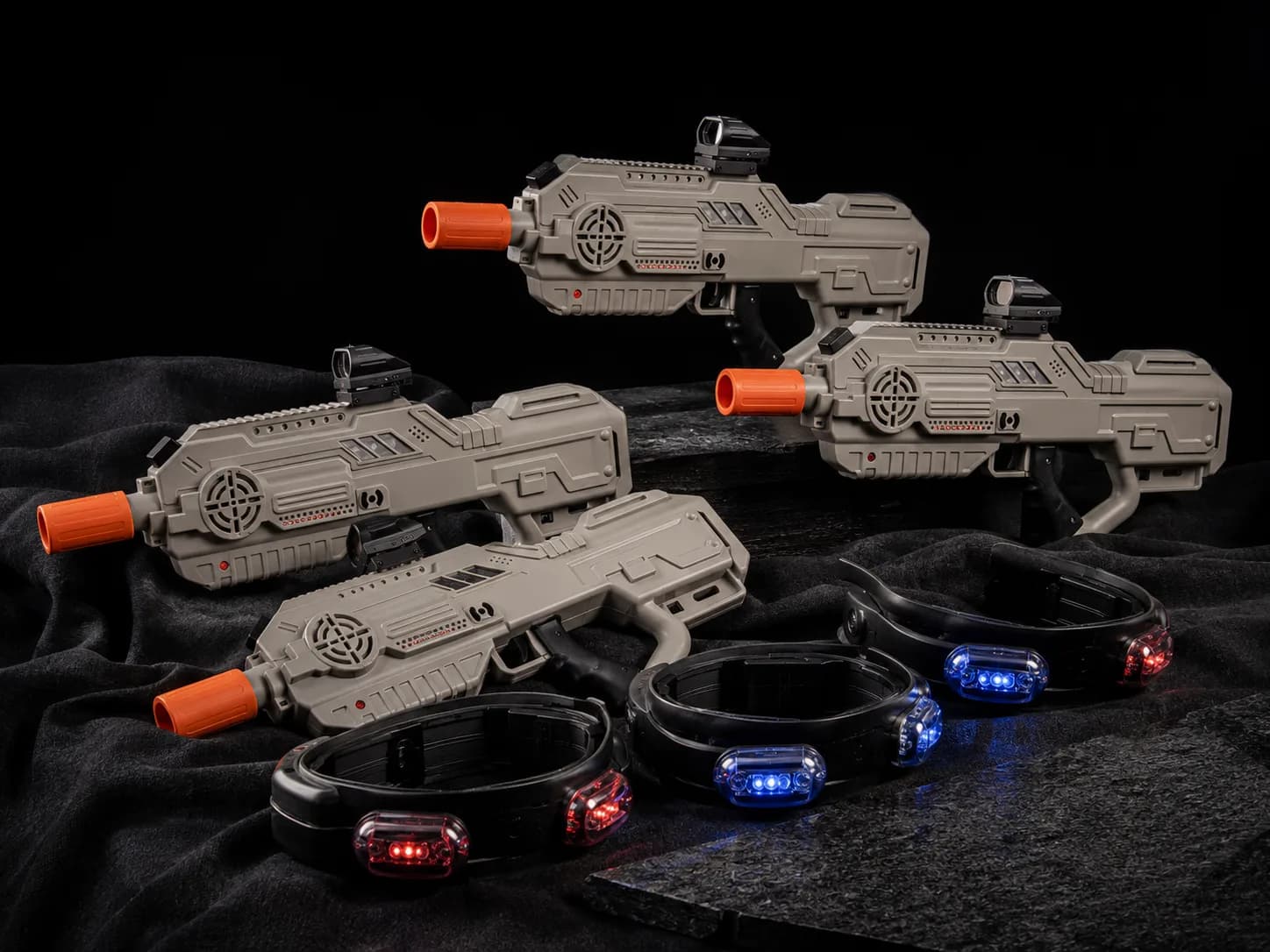 Lasertag BRX-tagger dramatisch belicht in avondlicht